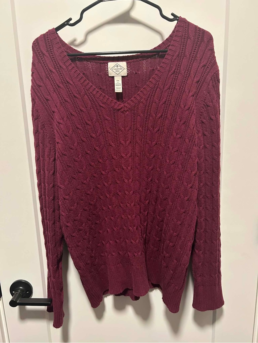 St. John's Bay Women's Cable Knit V-Neck Sweater - Berry Plum
